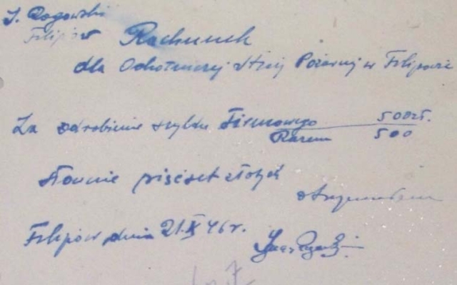 1946 rachunek za odrobienie szyldu firmowego