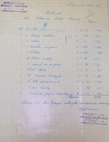 1947 _rachunek za potrzebne przybory
