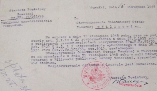 1948_ pozwolenie starostwa na zabawę