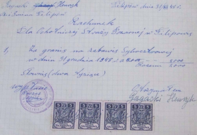 1948_ rachunek za granie na zabawie sylwestrowej