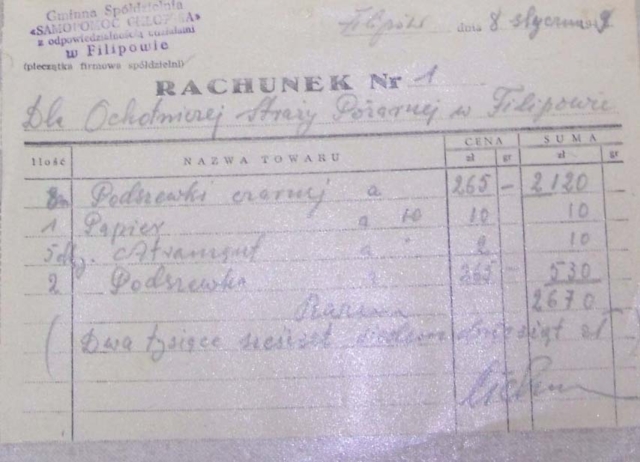 1949 _rachunek za papier atrament podszewkę
